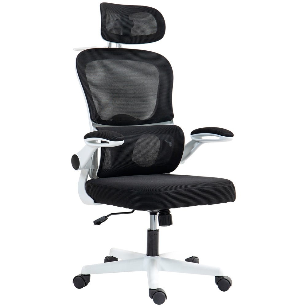 Ergonomic Mesh Office Chair with Flip-up Armrests, Swivel Headrest and Adjustable Lumbar Support, Black