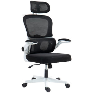 Ergonomic Mesh Office Chair with Flip-up Armrests, Swivel Headrest and Adjustable Lumbar Support, Black