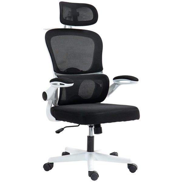 Ergonomic Mesh Office Chair with Flip-up Armrests, Swivel Headrest and Adjustable Lumbar Support, Black