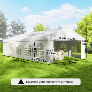 16 x 32 ft. white reception tent with removable side walls
