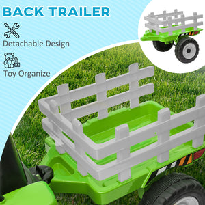 12V Electric Tractor with Trailer, Green