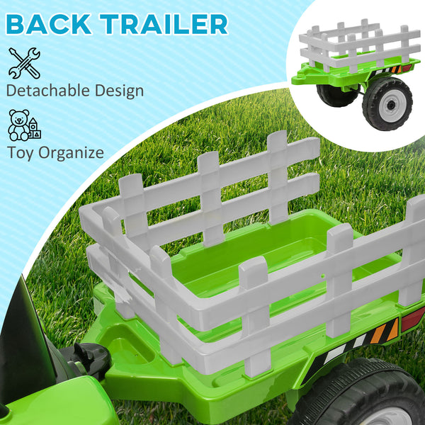 12V Electric Tractor with Trailer, Green