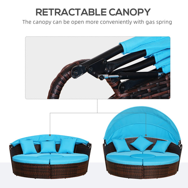 4-piece garden sofa bed with retractable canopy, light blue