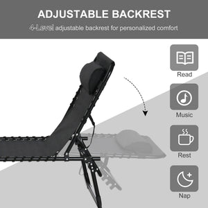 Chaise longue pliante d'extérieur, réglable sur 4 positions avec appui-tête, noire.