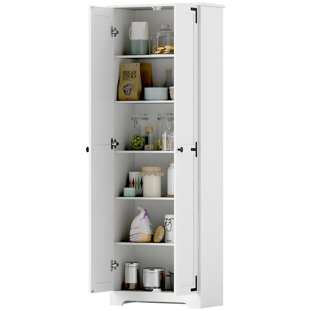 Country Style Tall Storage Cabinet with 2 Doors and Adjustable Shelves, Distressed White