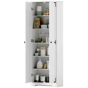 Country Style Tall Storage Cabinet with 2 Doors and Adjustable Shelves, Distressed White