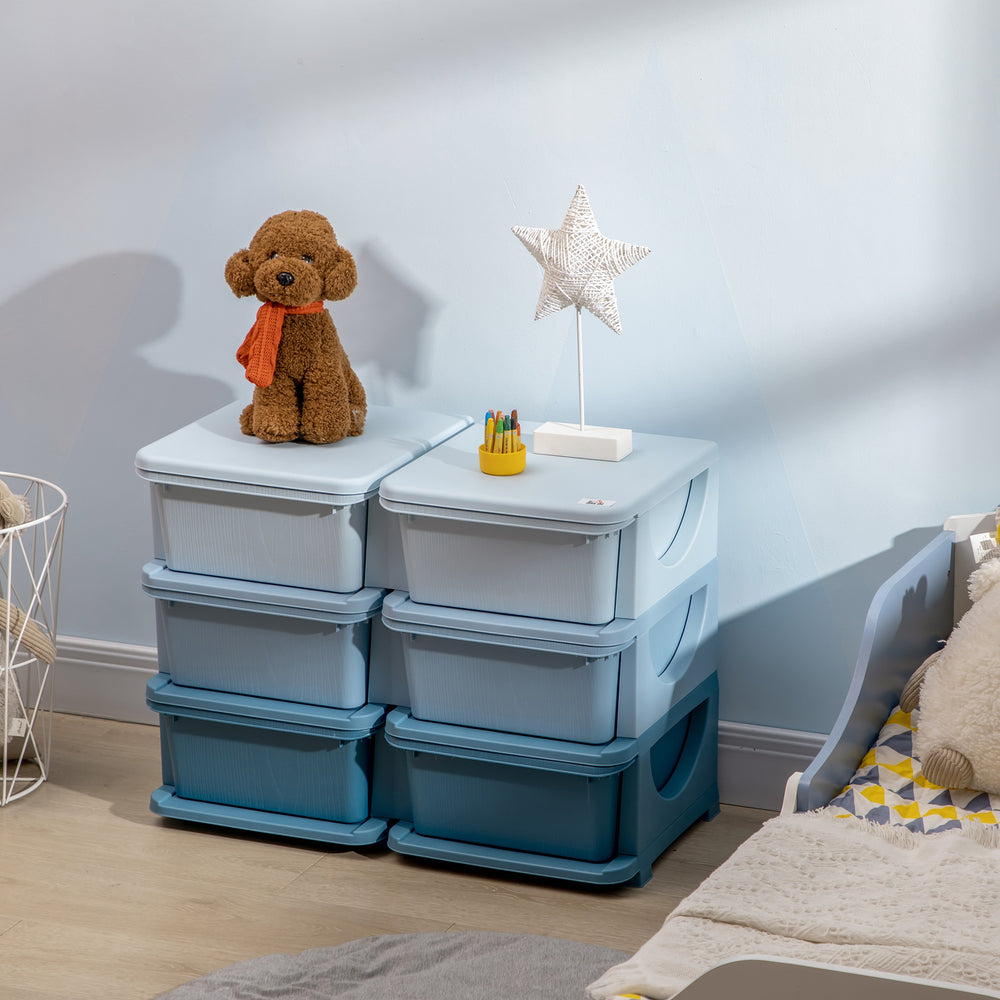 3-Tier Toy Organizer with 6 Plastic Drawers, Blue