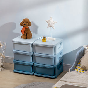 3-Tier Toy Organizer with 6 Plastic Drawers, Blue