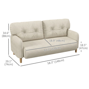 Modern upholstered two-seater sofa with solid wood frame, beige