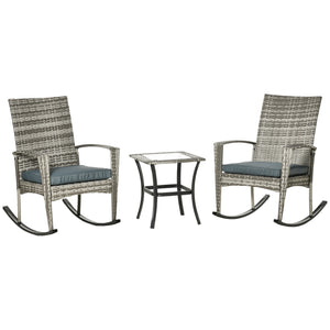 3-piece garden set in woven resin, grey