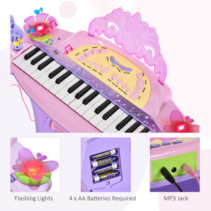 Electronic piano with microphone and stool pink/purple