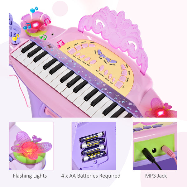 Electronic piano with microphone and stool pink/purple