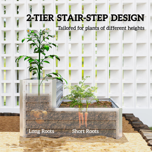 Galvanized 2-tier raised planter, silver