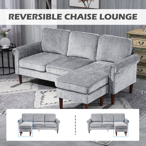 Modern corner sofa with removable chaise longue, wooden legs, gray