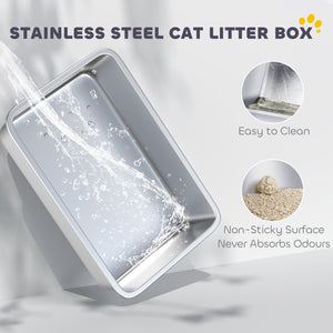 XL stainless steel litter box for cats of all sizes with high side walls