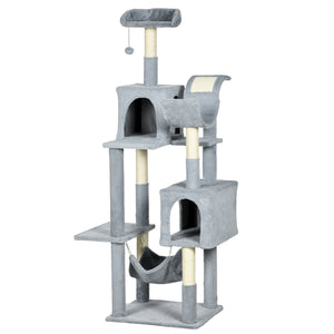 Large 178cm Multi-Level Cat Tree with Hammock, Basket &amp; Sisal Scratching Posts, Blue-Grey