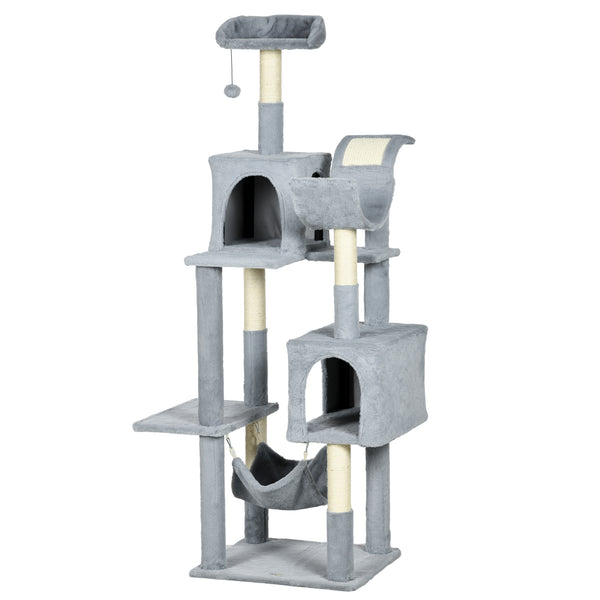 Large 178cm Multi-Level Cat Tree with Hammock, Basket &amp; Sisal Scratching Posts, Blue-Grey