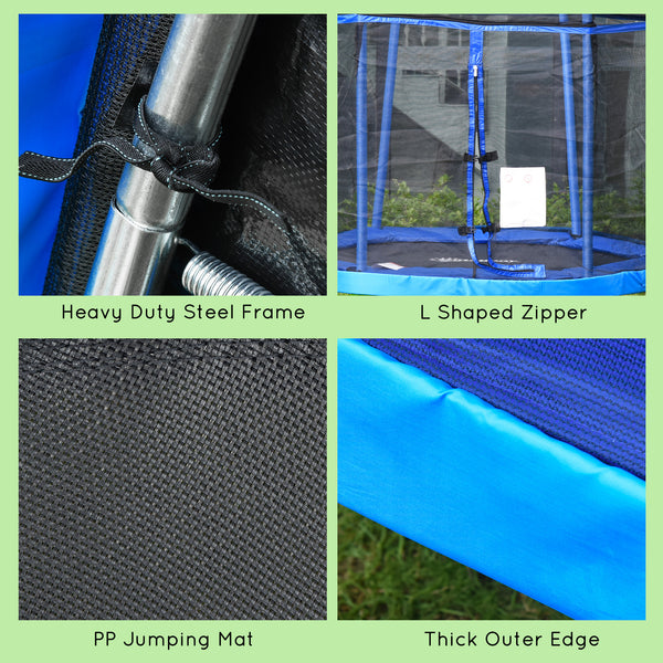 7ft Trampoline with Safety Enclosure, Built-in Zipper, Blue