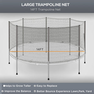 Safety net for 14-foot trampoline with 8 poles, grey 
