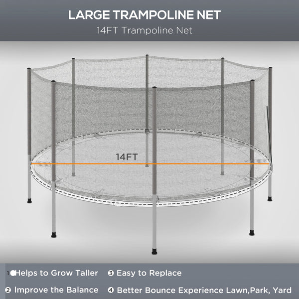 Safety net for 14-foot trampoline with 8 poles, grey 
