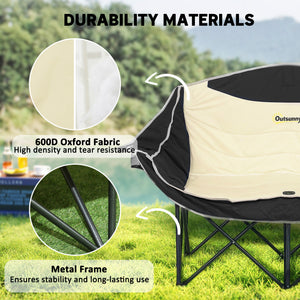 Double Camping Chair with Cup Holder and Carry Bag, Load Capacity: 250 kg, Khaki