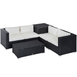 6-piece furniture set with rattan corner sofa, storage table and coffee table, beige