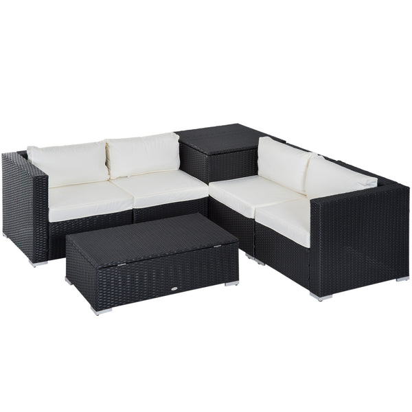 6-piece furniture set with rattan corner sofa, storage table and coffee table, beige