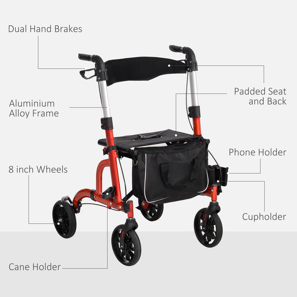 Senior Walker with 8-inch Wheels Red
