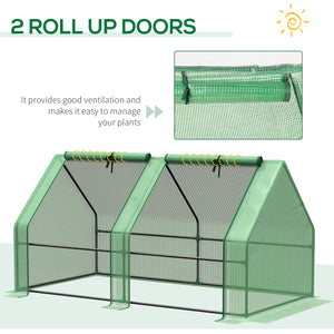 Portable mini tunnel greenhouse with large zippered doors