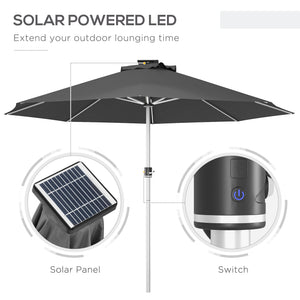 9.6-foot LED light-up parasol with 4 lighting modes, solar and USB charging, anthracite grey