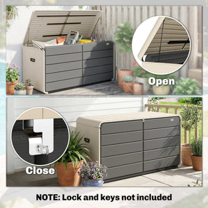 Outdoor Storage Deck Box with Lockable Lid and Wheels, 200 Gallons