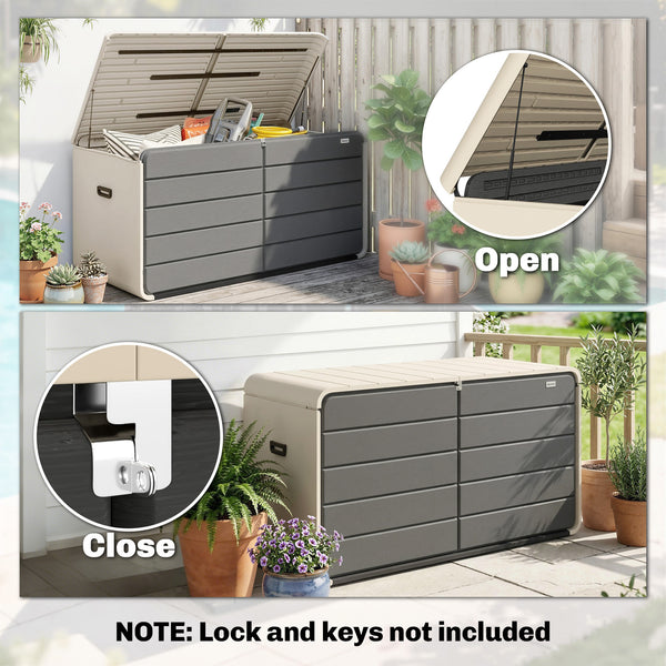 Outdoor Storage Deck Box with Lockable Lid and Wheels, 200 Gallons