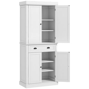 Tall kitchen cabinet with drawer and adjustable shelves, white