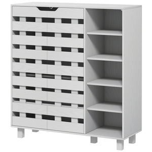 21 Pair Shoe Storage Cabinet with 5-Tier Double Door Cabinet and 5-Tier Open Shelves, White