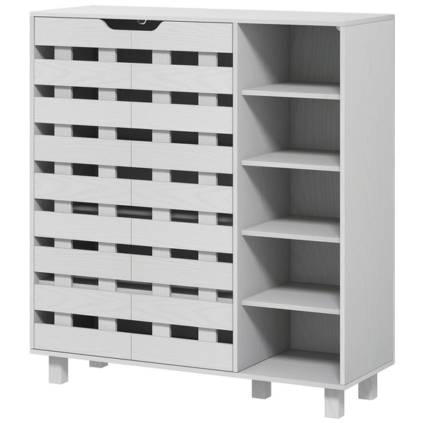 21 Pair Shoe Storage Cabinet with 5-Tier Double Door Cabinet and 5-Tier Open Shelves, White