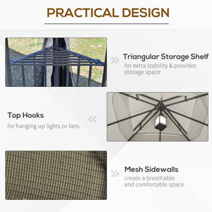 10'x10' Soft Top Gazebo with Two-Tier Roof, Mesh Curtains, Shelves, Top Hooks, Beige