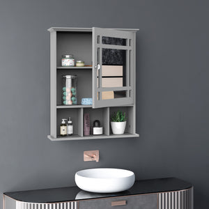 Bathroom cabinet with mirrored door and 3 shelves, gray