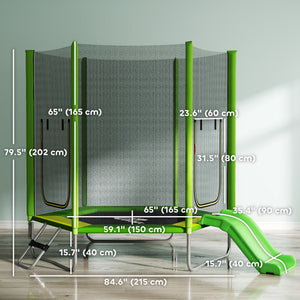 7-foot trampoline with safety net, ladder and slide, green