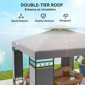 10 x 10 FT Canopy Gazebo, Double Roof Patio Gazebo with Screen Panels and Metal Frame for Deck, Backyard, Light Grey