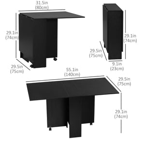 Folding table with 2-tier shelves and castors, black