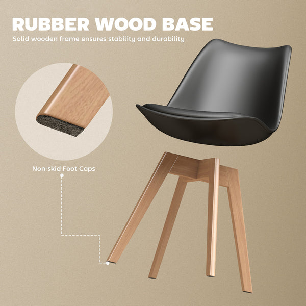 Set of 6 modern rubberwood dining chairs with PU leather cushions - Black