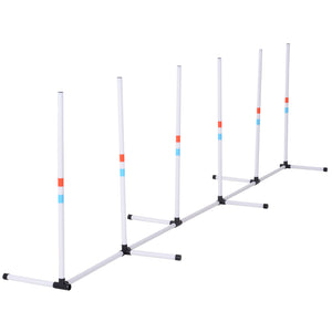 Adjustable Dog Agility Training Obstacle Set with Weaves Poles and Storage Bag for Pet Dogs Outdoor Games Exercise White