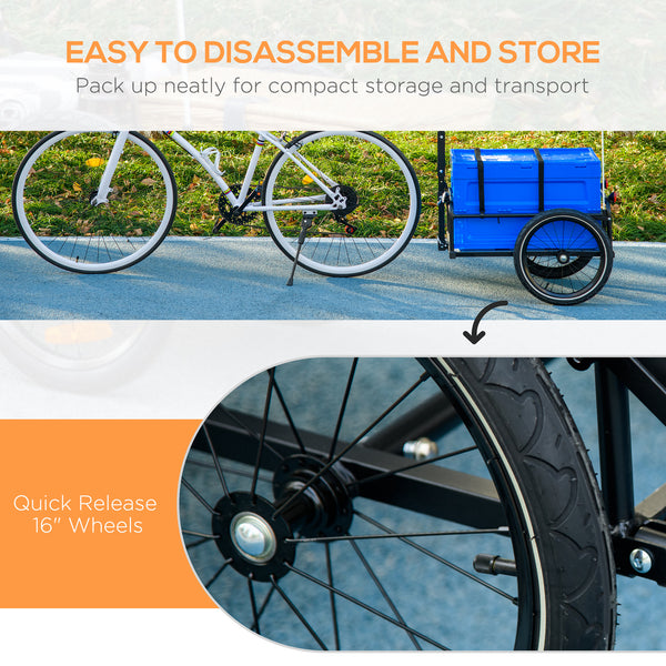 Steel bicycle trailer with foldable storage box and safety reflectors