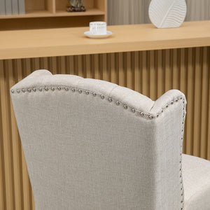 Set of 2 padded bar stools with studded backrest and footrest, beige