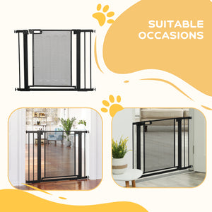 Metal barrier with self-closing and double-locking gate, black