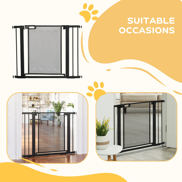 Metal barrier with self-closing and double-locking gate, black