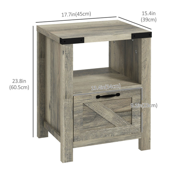 Farmhouse Style Side Table with Storage, Gray