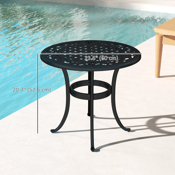 Ф23.6" Round Outdoor Side Table, Cast Aluminum Frame Patio Coffee Side Desk for Patio, Garden, Balcony, Black