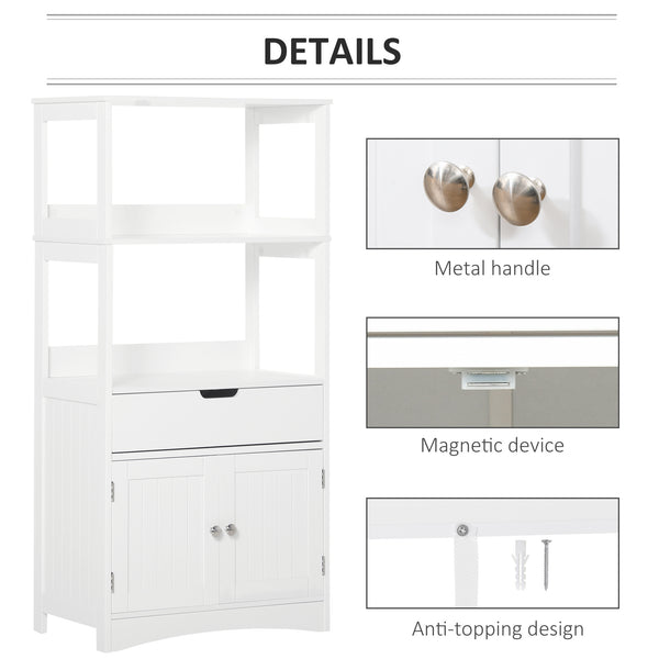 Bathroom cabinet with shelves, drawer and doors, for living room, white