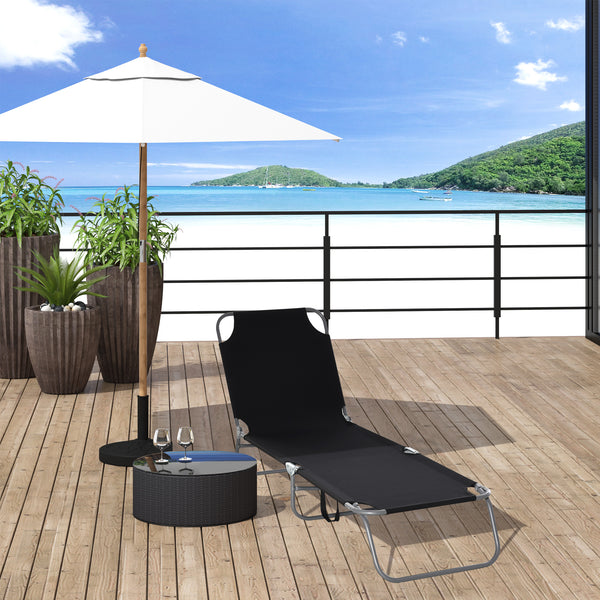 Folding chaise lounge with adjustable backrest and breathable mesh fabric, black